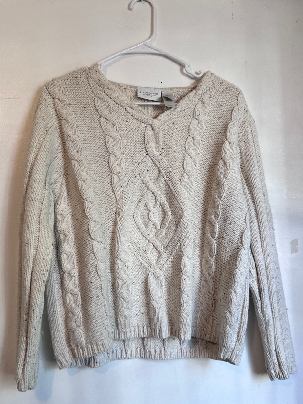 Liz Claiborne Cream Cable Crewneck Sweater